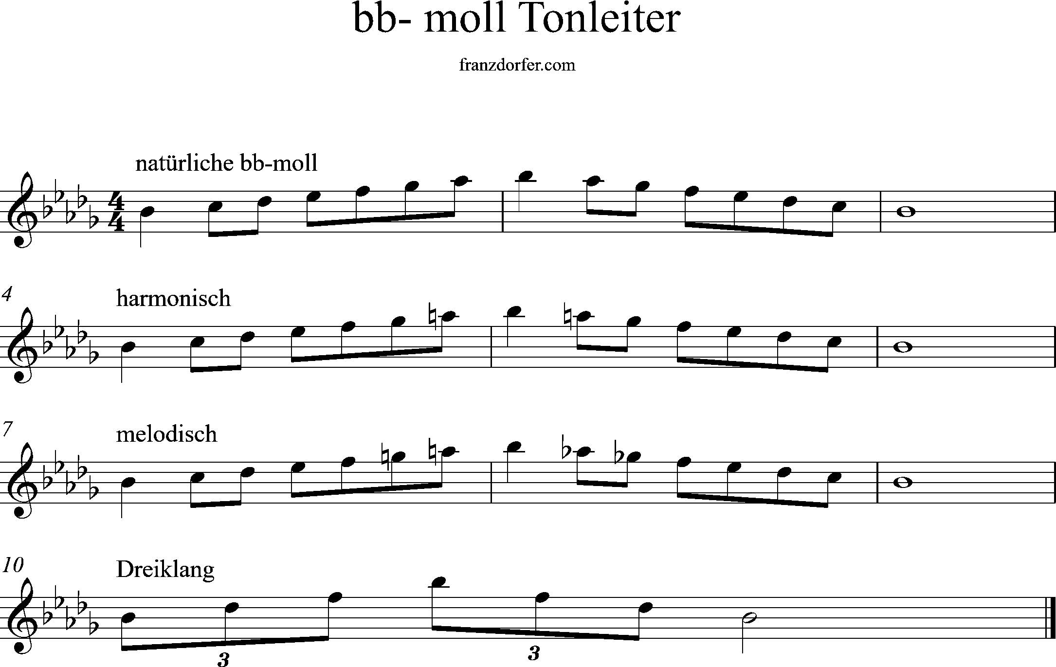 bb-minor scale, treble clef, middle octave